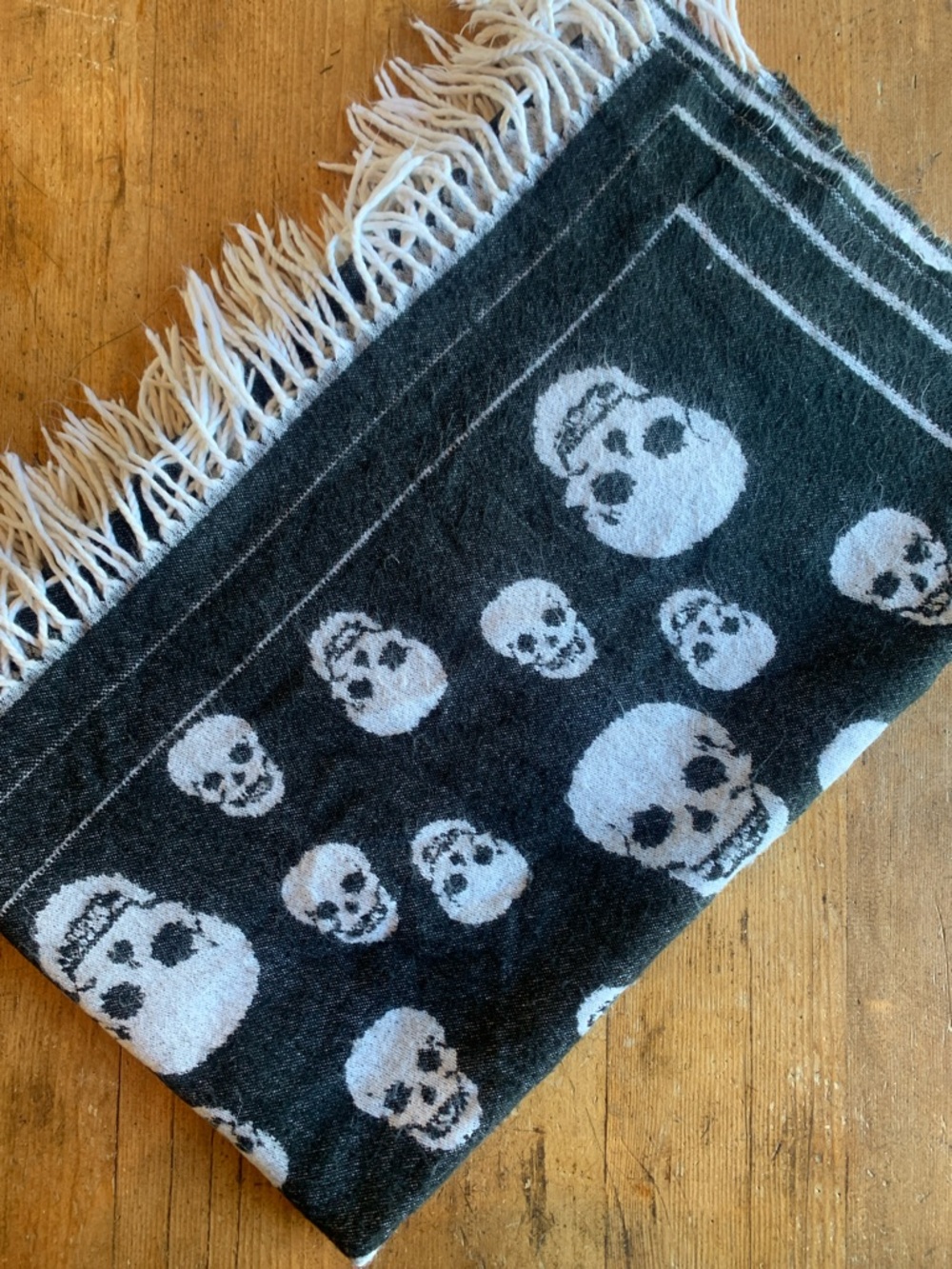 Magaschoni Black & White Plaid Wool Blend Throw
